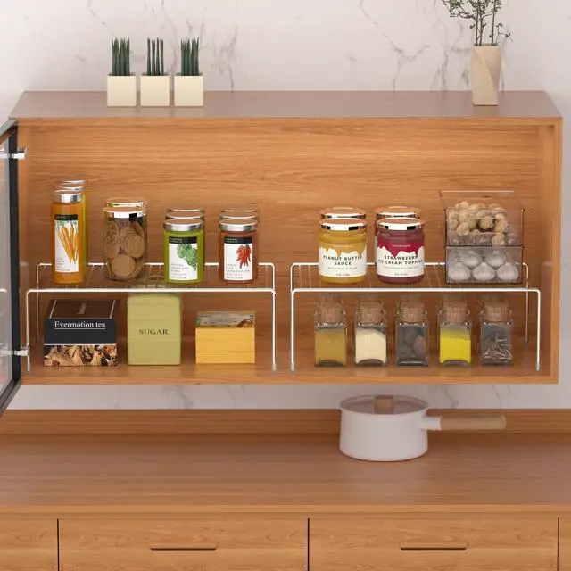 Alt view image 4 of 7 - Set of 2 Kitchen Cabinet Shelf Organizer, Medium (13 x 9.4 Inch) Bathroom Cabinet Organization Wire Shelf Rack, Rustproof Storage Space Saver Shelves for Countertops Pantries Utensils