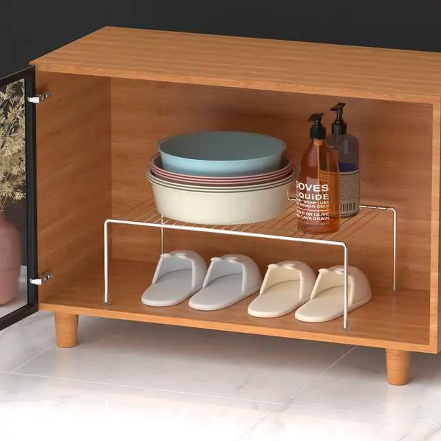 Alt view image 5 of 7 - Set of 2 Kitchen Cabinet Shelf Organizer, Medium (13 x 9.4 Inch) Bathroom Cabinet Organization Wire Shelf Rack, Rustproof Storage Space Saver Shelves for Countertops Pantries Utensils