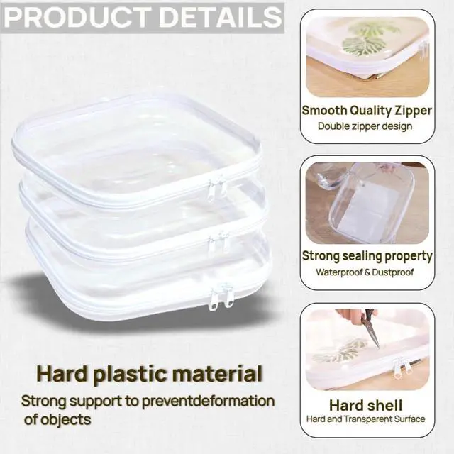 Alt view image 3 of 7 - 3PCS Clear Hard Plastic Zipper Case, Double Zippers Hard Pouch, Portable Travel Organizer Bin Clear Makeup Bag for Toy Storage, Snack Bag, Cosmetics, Diaper Bag, Toiletry Bag (3PCS-M)