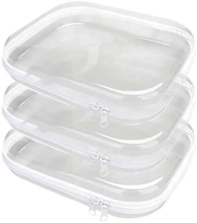 Main image of 3PCS Clear Hard Plastic Zipper Case, Double Zippers Hard Pouch, Portable Travel Organizer Bin Clear Makeup Bag for Toy Storage, Snack Bag, Cosmetics, Diaper Bag, Toiletry Bag (3PCS-M)