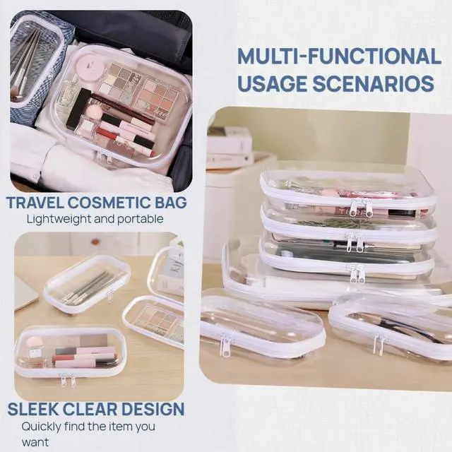 Alt view image 4 of 7 - 3PCS Clear Hard Plastic Zipper Case, Double Zippers Hard Pouch, Portable Travel Organizer Bin Clear Makeup Bag for Toy Storage, Snack Bag, Cosmetics, Diaper Bag, Toiletry Bag (3PCS-M)