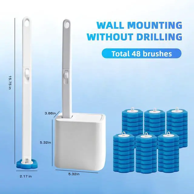 Alt view image 2 of 7 - Disposable Toilet Brush with 48 Refills,Toilet Bowl Cleaner,Toilet Cleaning Supplies,Toilet Bowl Brush,Automatic lid-Opening and Closing Toilet Brush with Holder for Bathroom Deep Cleaning & Hygiene