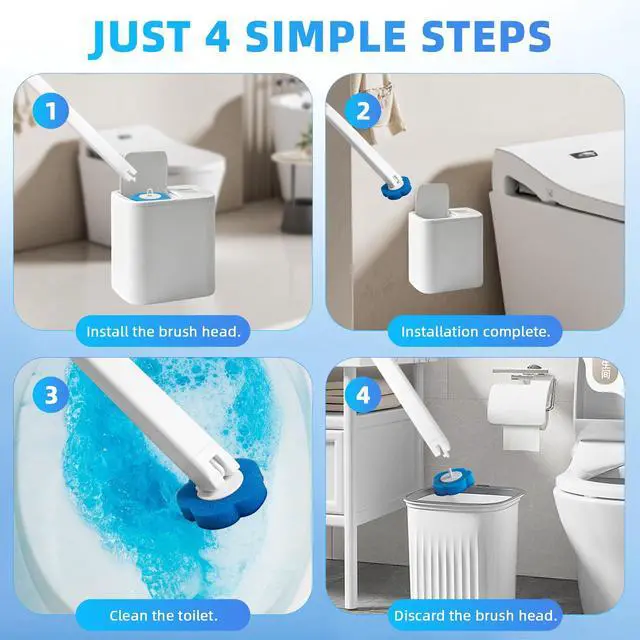 Alt view image 5 of 7 - Disposable Toilet Brush with 48 Refills,Toilet Bowl Cleaner,Toilet Cleaning Supplies,Toilet Bowl Brush,Automatic lid-Opening and Closing Toilet Brush with Holder for Bathroom Deep Cleaning & Hygiene