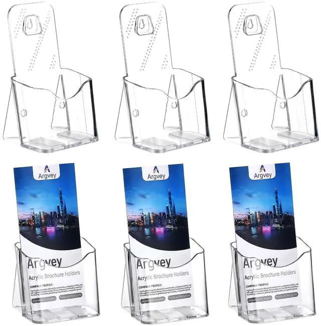 Main image of Acrylic Brochure Holder 4x9 Inch, Clear Pamphlet Holder Display Stand for Trifold 4 Inch Flyers, Booklets, Table Signs, Plastic Rack Card Holder for Office, Home, Store, 6 Pack