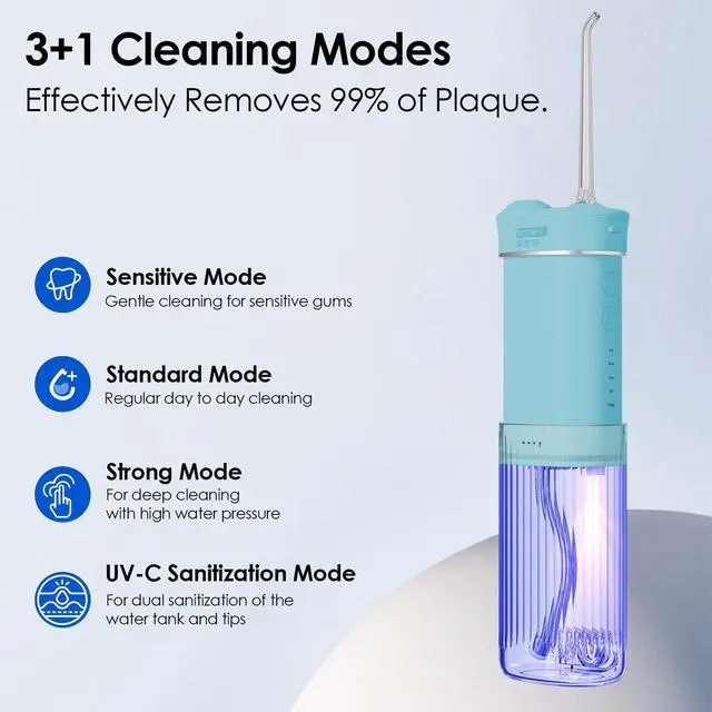 Alt view image 4 of 7 - Portable Eco-Friendly Water Flosser 225ML Long-Lasting Endurance Travel Oral Irrigator for Gum Care/Implants/Braces (Green)