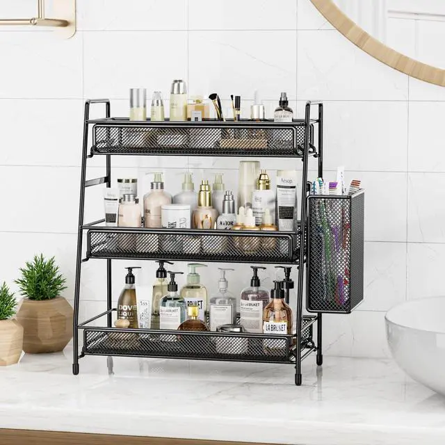 Alt view image 2 of 7 - Bathroom Countertop Organizer Shelf - 3 Tier Counter Spice Rack Metal Makeup Rack Small Coffee Station Organizer for Sink/Bedroom/Living room/Kitchen/Office