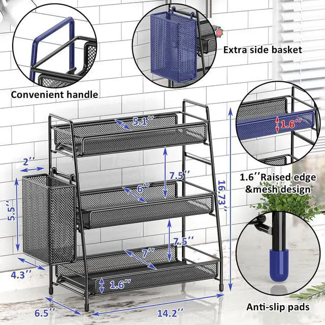 Alt view image 6 of 7 - Bathroom Countertop Organizer Shelf - 3 Tier Counter Spice Rack Metal Makeup Rack Small Coffee Station Organizer for Sink/Bedroom/Living room/Kitchen/Office