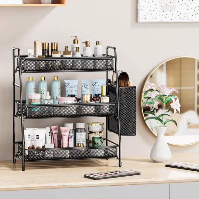 Alt view image 3 of 7 - Bathroom Countertop Organizer Shelf - 3 Tier Counter Spice Rack Metal Makeup Rack Small Coffee Station Organizer for Sink/Bedroom/Living room/Kitchen/Office