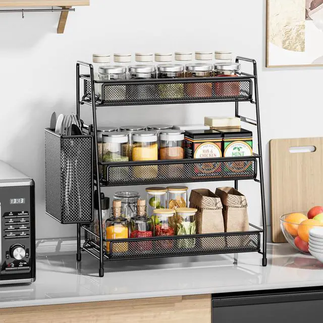Alt view image 4 of 7 - Bathroom Countertop Organizer Shelf - 3 Tier Counter Spice Rack Metal Makeup Rack Small Coffee Station Organizer for Sink/Bedroom/Living room/Kitchen/Office