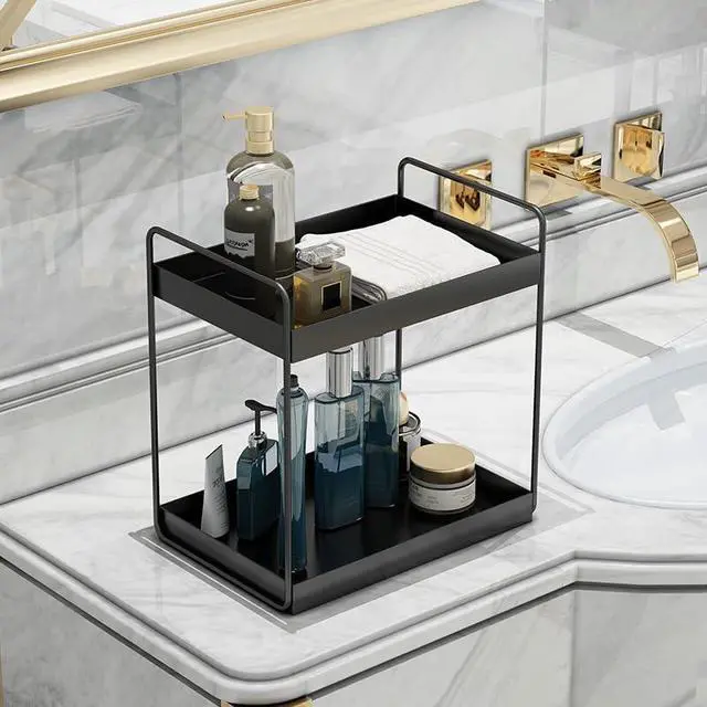 Alt view image 2 of 7 - 2 Tier Bathroom Counter Organizer, Standing Vanity Organizer Shelf for Bathroom Storage Organization, Countertop Skincare Makeup Organizers Holder, Black