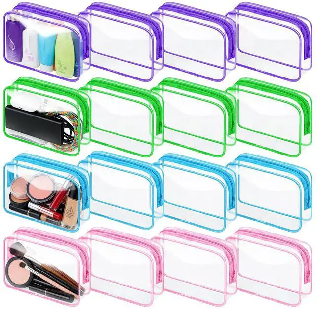 Main image of 16 Packs Clear Makeup Bag Bulk, Waterproof Cosmetic Storage Bags, TSA Approved Toiletry Bags PVC Zipper Plastic Pouches for Organizing Travel Bathroom