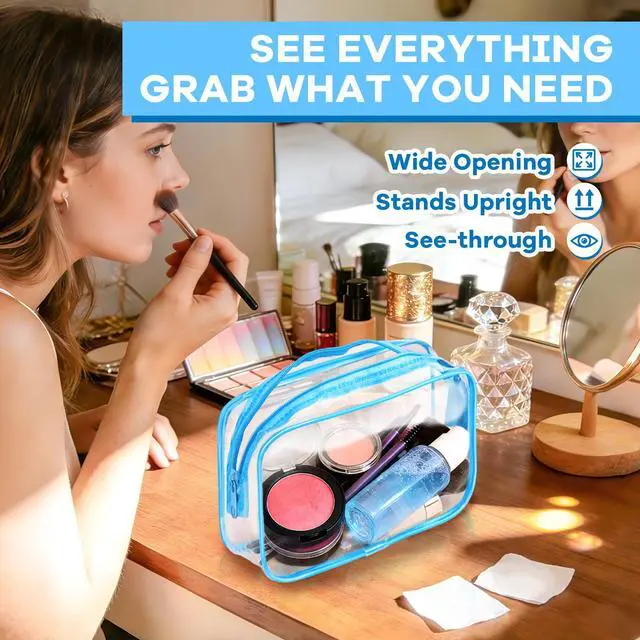 Alt view image 5 of 7 - 16 Packs Clear Makeup Bag Bulk, Waterproof Cosmetic Storage Bags, TSA Approved Toiletry Bags PVC Zipper Plastic Pouches for Organizing Travel Bathroom