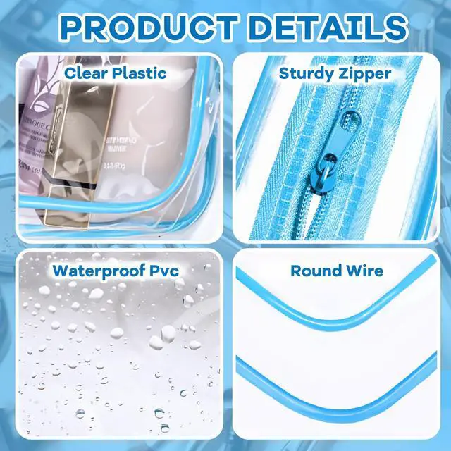 Alt view image 3 of 7 - 16 Packs Clear Makeup Bag Bulk, Waterproof Cosmetic Storage Bags, TSA Approved Toiletry Bags PVC Zipper Plastic Pouches for Organizing Travel Bathroom