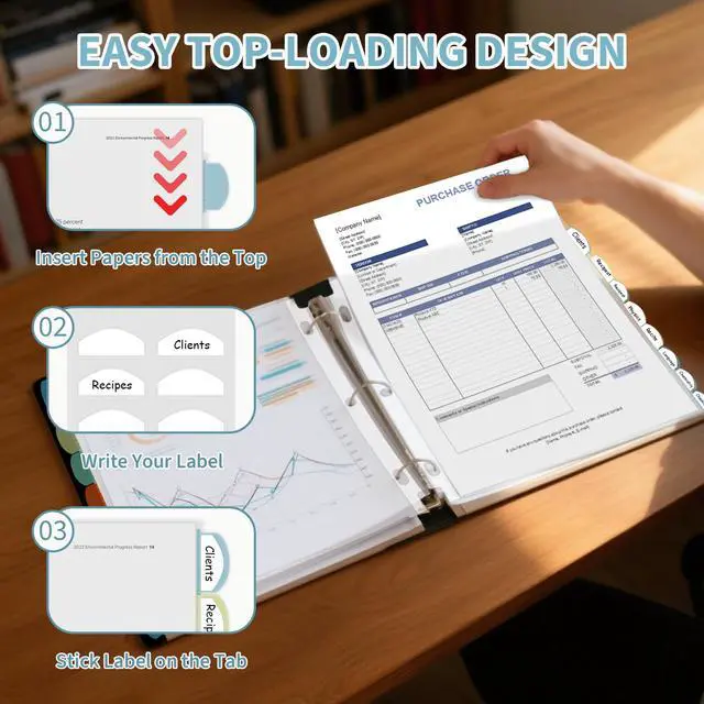 Alt view image 3 of 7 - 128 Pack Heavyduty Clear Sheet Protectors with 8 Tabs, 45 Sheets Capacity, 8.5 x 11 inch Plastic Dividers for 3 Ring Binder, Insertable Index Divider, Letter Size, 16 Set, Label Sticker