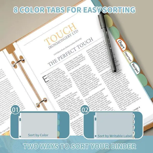 Alt view image 5 of 7 - 128 Pack Heavyduty Clear Sheet Protectors with 8 Tabs, 45 Sheets Capacity, 8.5 x 11 inch Plastic Dividers for 3 Ring Binder, Insertable Index Divider, Letter Size, 16 Set, Label Sticker
