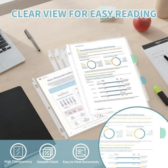 Alt view image 7 of 7 - 128 Pack Heavyduty Clear Sheet Protectors with 8 Tabs, 45 Sheets Capacity, 8.5 x 11 inch Plastic Dividers for 3 Ring Binder, Insertable Index Divider, Letter Size, 16 Set, Label Sticker