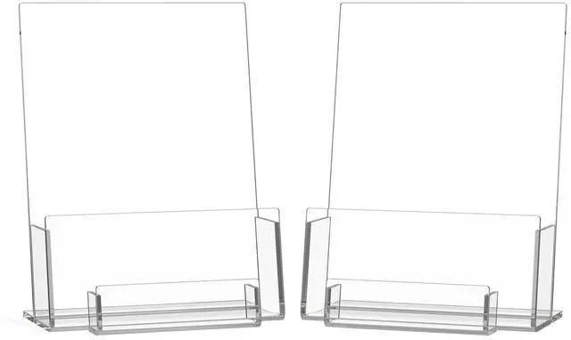 Main image of Brochure and Business Card Holder: Acrylic Flyer Holder 5.5 x 8.5 inches, 2 Pack Clear Pamphlets Holder with Business Card Pocket, Tabletop Trifold, Literature