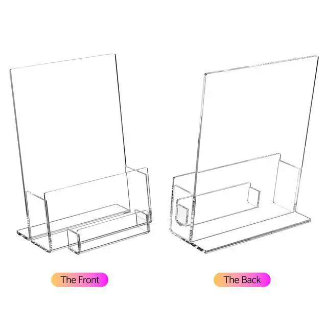 Alt view image 5 of 7 - Brochure and Business Card Holder: Acrylic Flyer Holder 5.5 x 8.5 inches, 2 Pack Clear Pamphlets Holder with Business Card Pocket, Tabletop Trifold, Literature