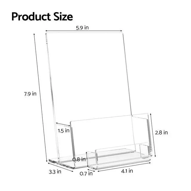 Alt view image 7 of 7 - Brochure and Business Card Holder: Acrylic Flyer Holder 5.5 x 8.5 inches, 2 Pack Clear Pamphlets Holder with Business Card Pocket, Tabletop Trifold, Literature