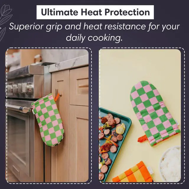 Alt view image 2 of 5 - Home - Cute Cotton Oven Mitt (Riglee Pattern) | Silicone Grip Lined, Heat-Resistant Kitchen Mitt with Hanging Loop | Pot Holder Style Oven Glove for Baking & Cooking | 10.5 x 5.5