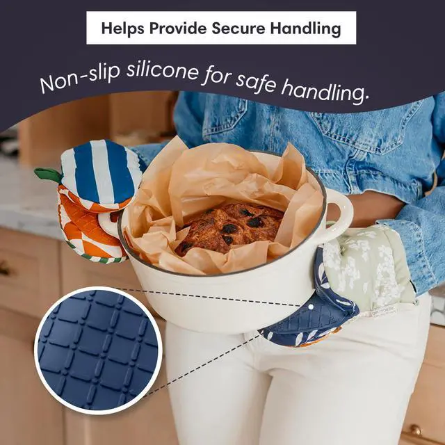 Alt view image 3 of 5 - Home - Cute Cotton Oven Mitt (Riglee Pattern) | Silicone Grip Lined, Heat-Resistant Kitchen Mitt with Hanging Loop | Pot Holder Style Oven Glove for Baking & Cooking | 10.5 x 5.5