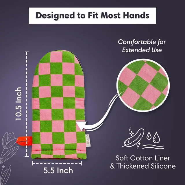 Alt view image 4 of 5 - Home - Cute Cotton Oven Mitt (Riglee Pattern) | Silicone Grip Lined, Heat-Resistant Kitchen Mitt with Hanging Loop | Pot Holder Style Oven Glove for Baking & Cooking | 10.5 x 5.5
