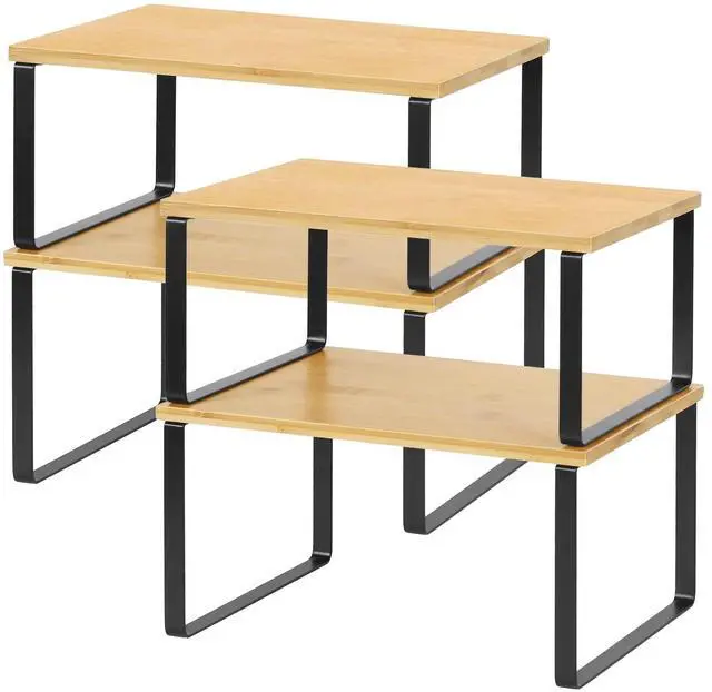 Main image of Kitchen Cabinet and Counter Shelf Organizer, Stackable & Expandable, Set of 4, Black and Natural