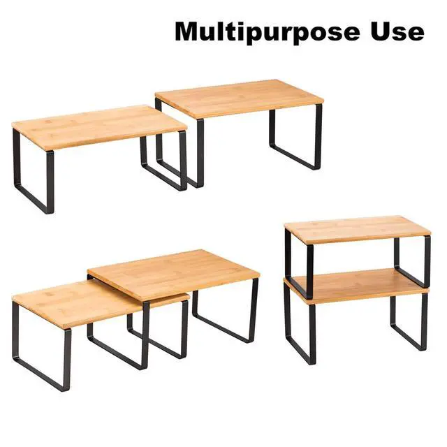 Alt view image 4 of 6 - Kitchen Cabinet and Counter Shelf Organizer, Stackable & Expandable, Set of 4, Black and Natural