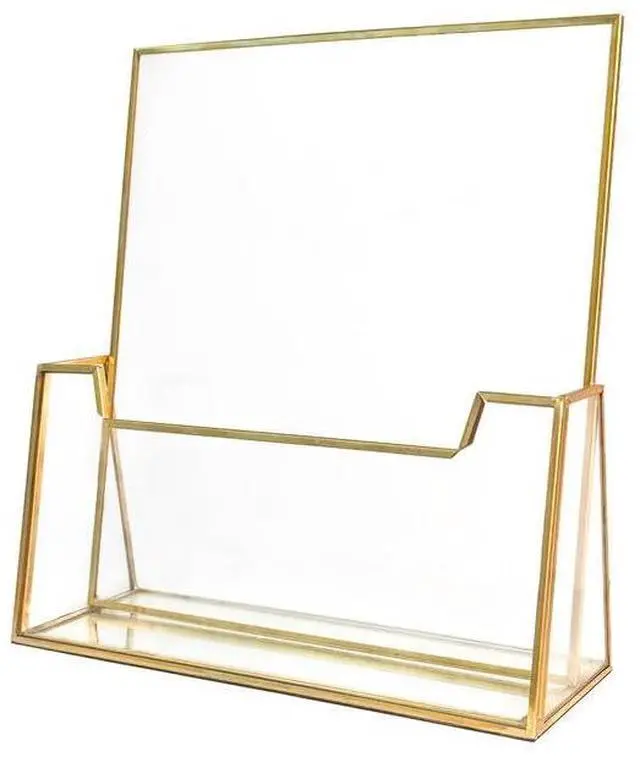 Main image of Gold Glass Brochure Holder 8.5 x 11 Business Pamphlets Booklets Holder Flyer Trifold Display Stand for Office Tabletop CountertopTrade Show Exhibitions Magazines Menu Journals Literatures