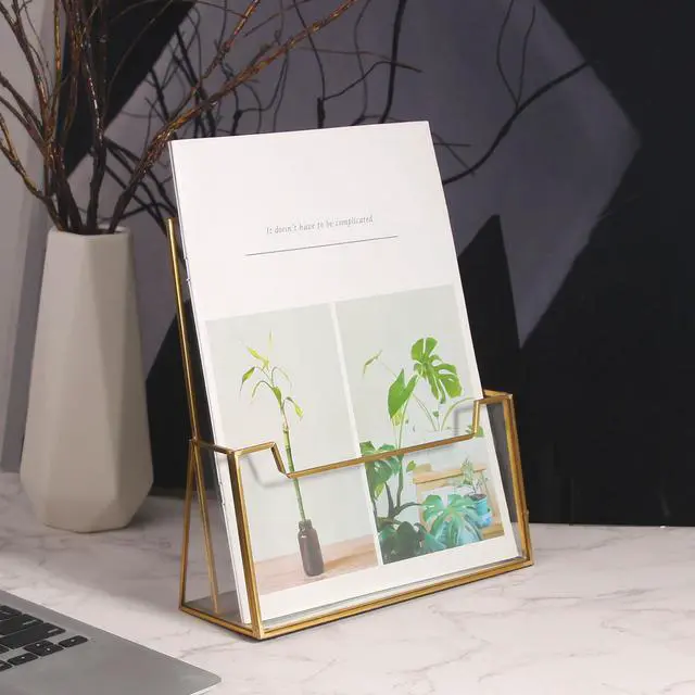 Alt view image 4 of 7 - Gold Glass Brochure Holder 8.5 x 11 Business Pamphlets Booklets Holder Flyer Trifold Display Stand for Office Tabletop CountertopTrade Show Exhibitions Magazines Menu Journals Literatures