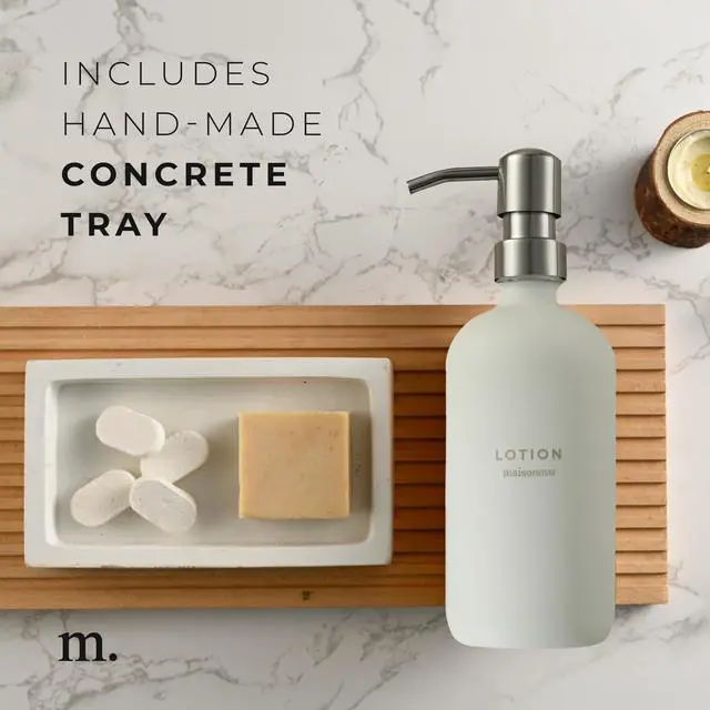 Alt view image 3 of 7 - Soap and Lotion Dispenser Set - Bathroom Soap Dispenser Set with White Soap Dispenser, Silver Pumps & Concrete Tray