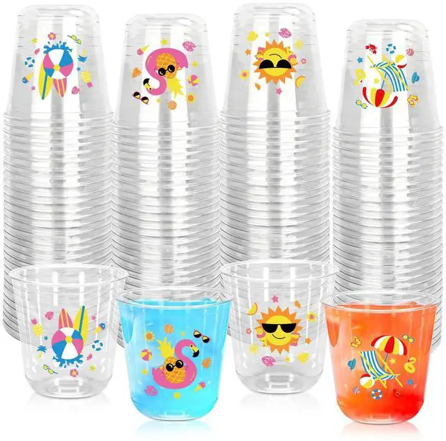 Main image of 60Pcs Pool Party Plastic Cups 12 Oz Disposable Clear Stemless Wine Cocktail Glasses PET Drinkware Cups Set for Summer Beach Hawaiian Luau Birthday Party Supplies