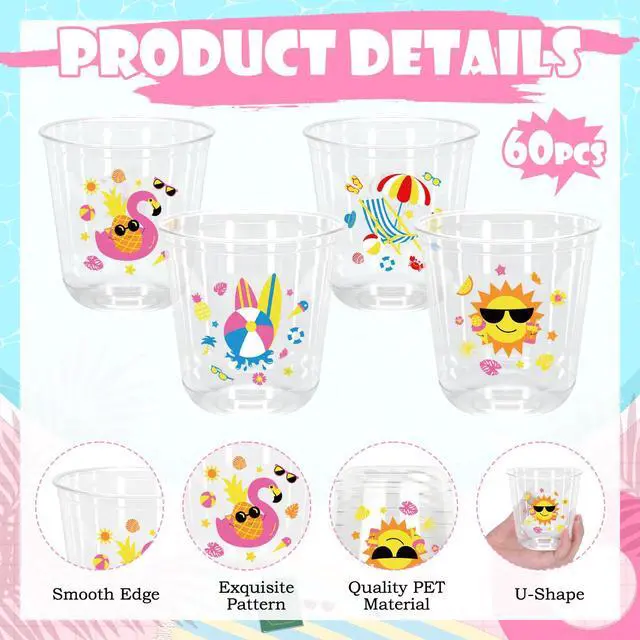Alt view image 3 of 7 - 60Pcs Pool Party Plastic Cups 12 Oz Disposable Clear Stemless Wine Cocktail Glasses PET Drinkware Cups Set for Summer Beach Hawaiian Luau Birthday Party Supplies