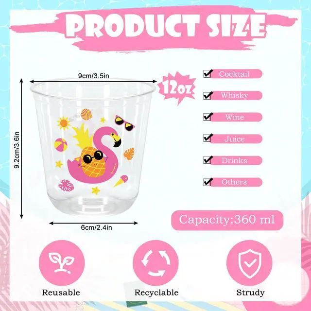 Alt view image 2 of 7 - 60Pcs Pool Party Plastic Cups 12 Oz Disposable Clear Stemless Wine Cocktail Glasses PET Drinkware Cups Set for Summer Beach Hawaiian Luau Birthday Party Supplies