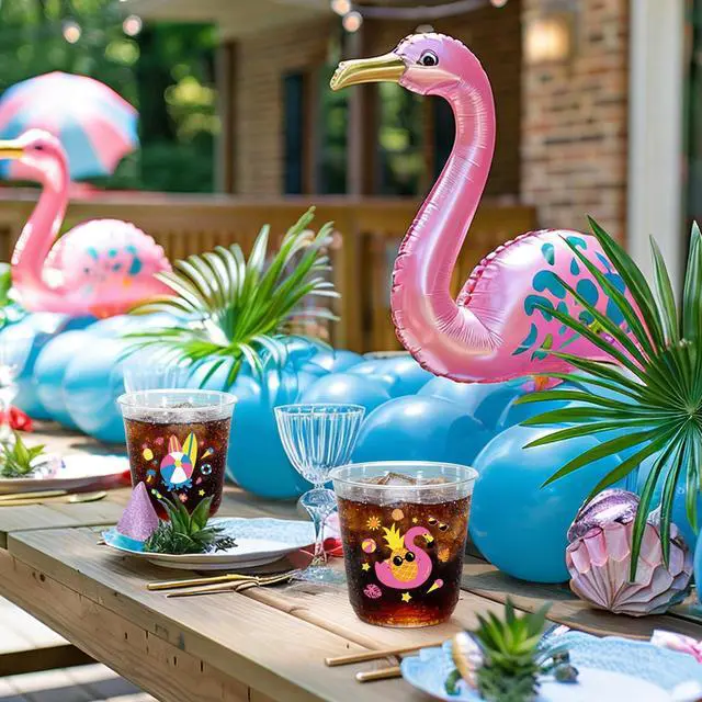 Alt view image 5 of 7 - 60Pcs Pool Party Plastic Cups 12 Oz Disposable Clear Stemless Wine Cocktail Glasses PET Drinkware Cups Set for Summer Beach Hawaiian Luau Birthday Party Supplies