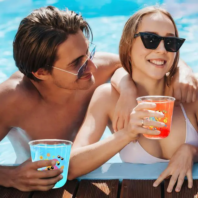Alt view image 6 of 7 - 60Pcs Pool Party Plastic Cups 12 Oz Disposable Clear Stemless Wine Cocktail Glasses PET Drinkware Cups Set for Summer Beach Hawaiian Luau Birthday Party Supplies
