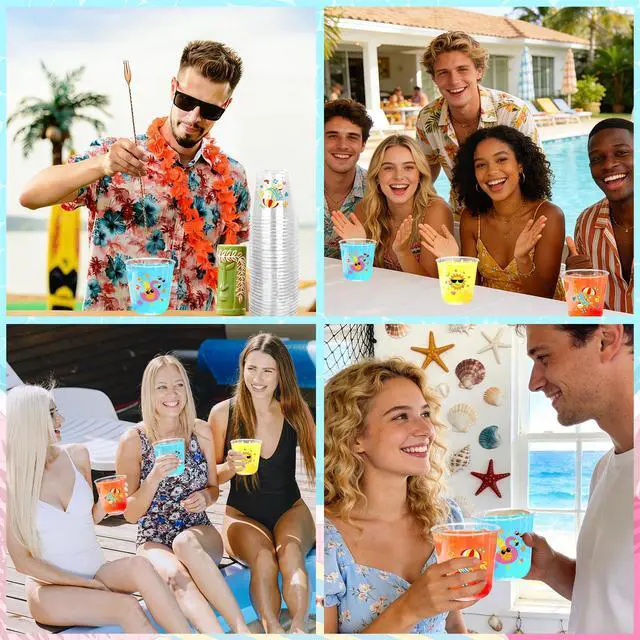 Alt view image 7 of 7 - 60Pcs Pool Party Plastic Cups 12 Oz Disposable Clear Stemless Wine Cocktail Glasses PET Drinkware Cups Set for Summer Beach Hawaiian Luau Birthday Party Supplies