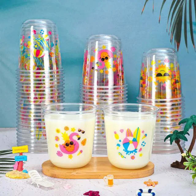 Alt view image 4 of 7 - 60Pcs Pool Party Plastic Cups 12 Oz Disposable Clear Stemless Wine Cocktail Glasses PET Drinkware Cups Set for Summer Beach Hawaiian Luau Birthday Party Supplies
