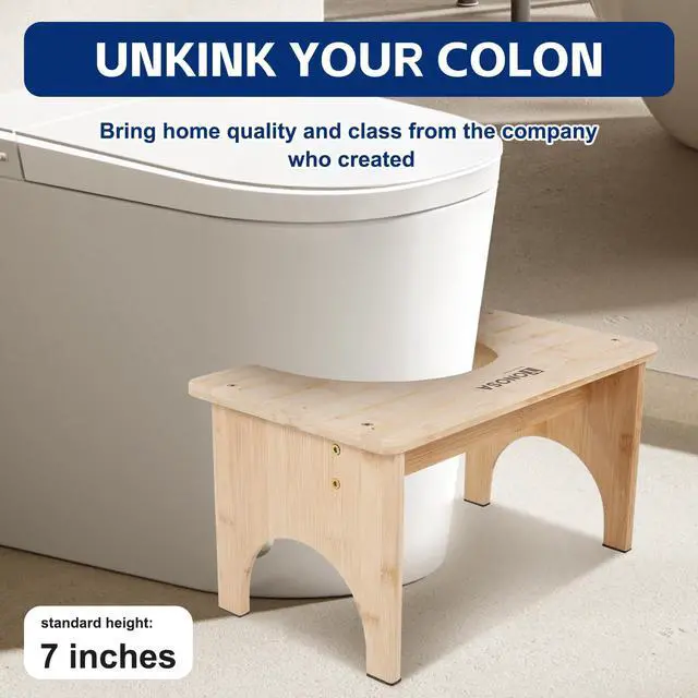 Alt view image 2 of 7 - Bamboo Toilet Stool Ergonomic, Eco-Friendly, Non-Slip Bathroom Stool for Healthy Digestion, Improved Posture & Comfortable Squatting Position, Compact & Space-Saving Design