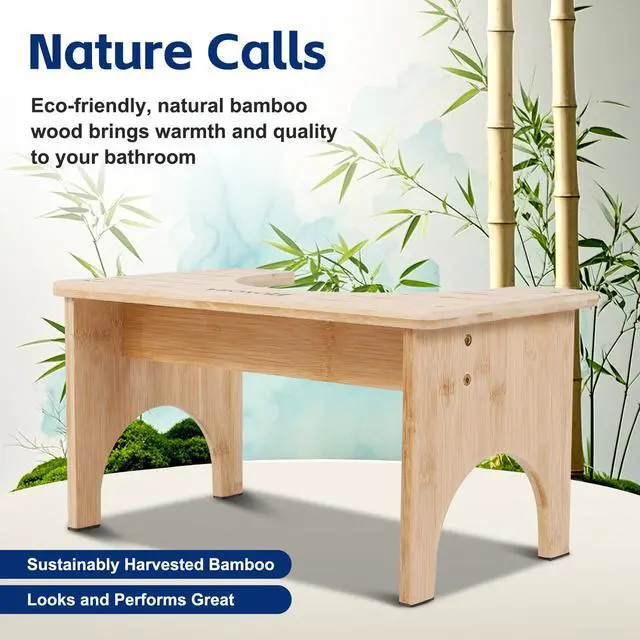 Alt view image 3 of 7 - Bamboo Toilet Stool Ergonomic, Eco-Friendly, Non-Slip Bathroom Stool for Healthy Digestion, Improved Posture & Comfortable Squatting Position, Compact & Space-Saving Design