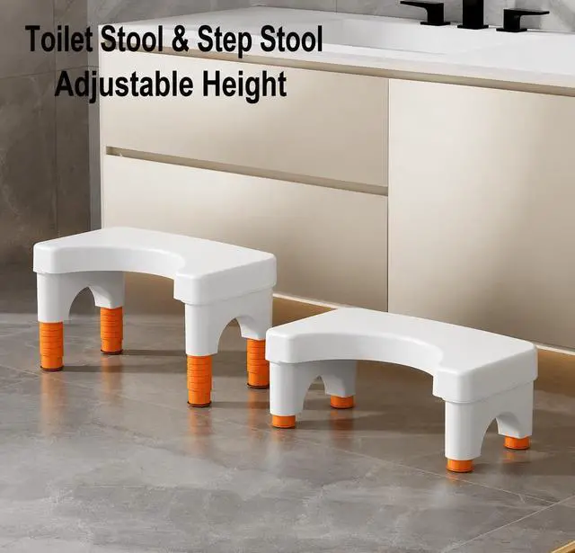 Alt view image 2 of 6 - Toilet Stool Squat for Adults, Adjustable Poop Stool for Bathroom-6", 7", 8" and 9",Non-Slip Potty Step Stool for Adults,White