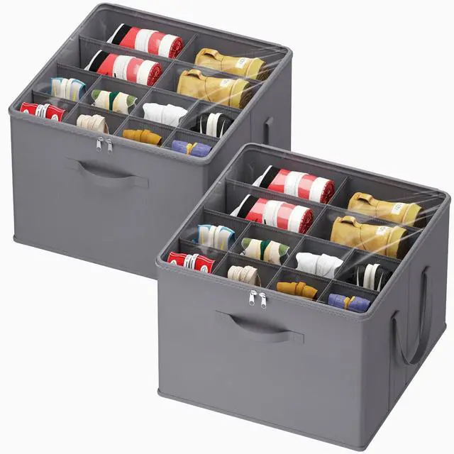 Main image of Shoe Storage Organizer for Closet, Fabric Large Shoe Box Storage Containers with Clear Cover, Foldable Bins for Boots Heels Sneakers Fits 24-32 Pairs (Each 12-16 Pairs) 2 Pack Gray
