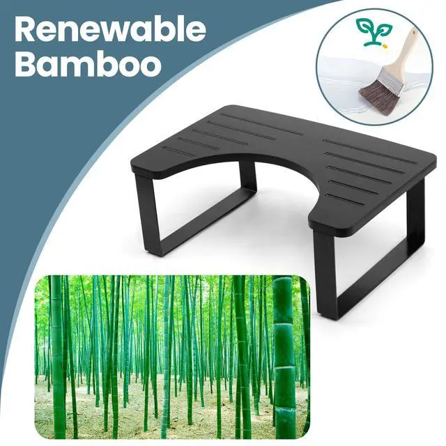Alt view image 4 of 6 - Bathroom Stool,Bamboo Toilet for Bathroom,Toilet Stools,Potty for Pooping,Poop Stool,Toilet Step Toddler,Portable Squatting Pan with Dual Anti Slip Design,Stain,Scratch,CrackProof(Black)
