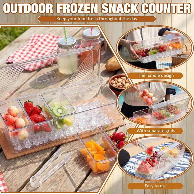Alt view image 3 of 7 - 11 Pcs Chilled Condiment Server with Lid Set Clear Garnish Tray Ice Fruit Caddy Including 1 Cork Pad 5 Spoons 3 Clips and Sticker for Bar Fruit Salad Taco and Party Garnish