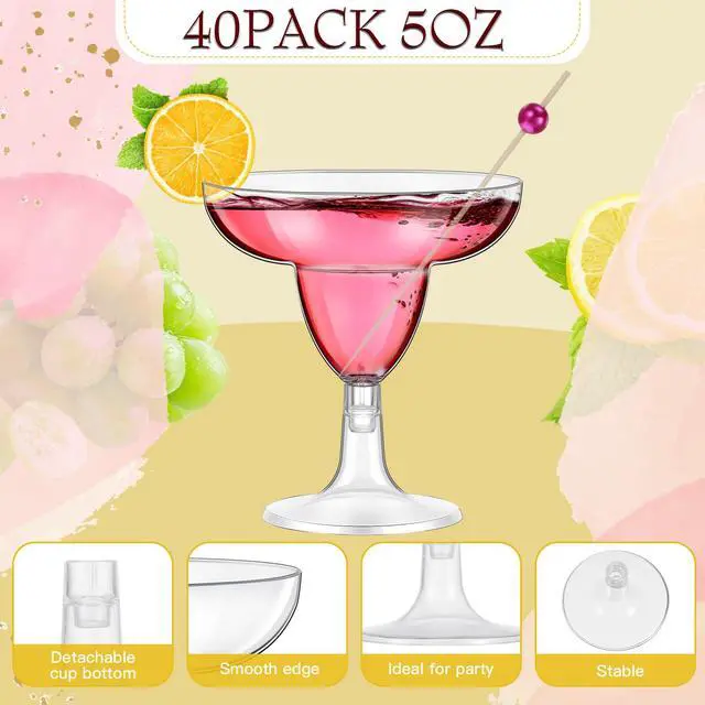Alt view image 3 of 7 - 40 Pcs 5 oz Plastic Margarita Glasses Cup with 100 Pcs Pearl Picks Disposable Clear Cocktail Cups Cocktail Toothpicks for Taco Party Weddings Decorations Party Wine Desserts Appetizers