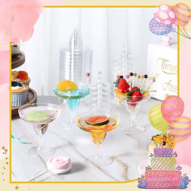 Alt view image 5 of 7 - 40 Pcs 5 oz Plastic Margarita Glasses Cup with 100 Pcs Pearl Picks Disposable Clear Cocktail Cups Cocktail Toothpicks for Taco Party Weddings Decorations Party Wine Desserts Appetizers