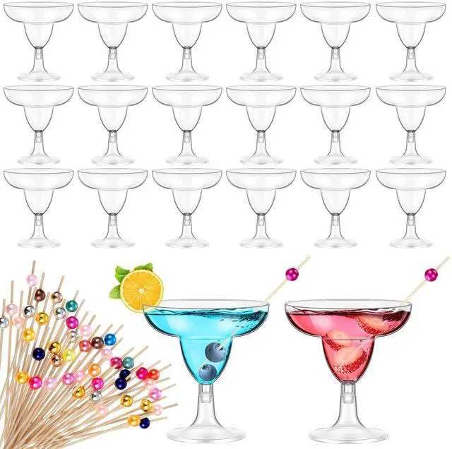 Main image of 40 Pcs 5 oz Plastic Margarita Glasses Cup with 100 Pcs Pearl Picks Disposable Clear Cocktail Cups Cocktail Toothpicks for Taco Party Weddings Decorations Party Wine Desserts Appetizers