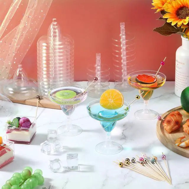 Alt view image 4 of 7 - 40 Pcs 5 oz Plastic Margarita Glasses Cup with 100 Pcs Pearl Picks Disposable Clear Cocktail Cups Cocktail Toothpicks for Taco Party Weddings Decorations Party Wine Desserts Appetizers
