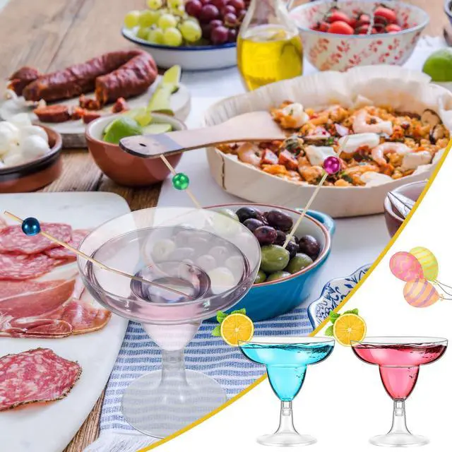 Alt view image 7 of 7 - 40 Pcs 5 oz Plastic Margarita Glasses Cup with 100 Pcs Pearl Picks Disposable Clear Cocktail Cups Cocktail Toothpicks for Taco Party Weddings Decorations Party Wine Desserts Appetizers