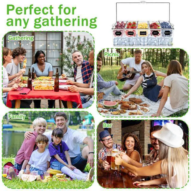 Alt view image 7 of 7 - 36 pcs Ice Chilled Condiment Server Caddy Bar Fruit Caddy with Lid, 5 Removable Compartments Plastic Storage Food Container Clear Ice Condiment Serving Tray for Party, Toppings Bar Container